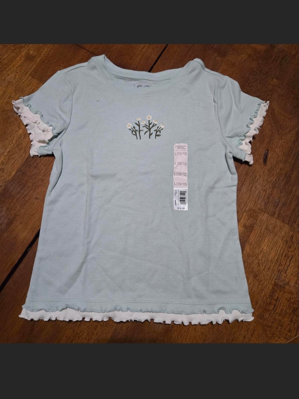 Kohl's Light Blue Floral Embroidered Ruffle Sleeve Tee